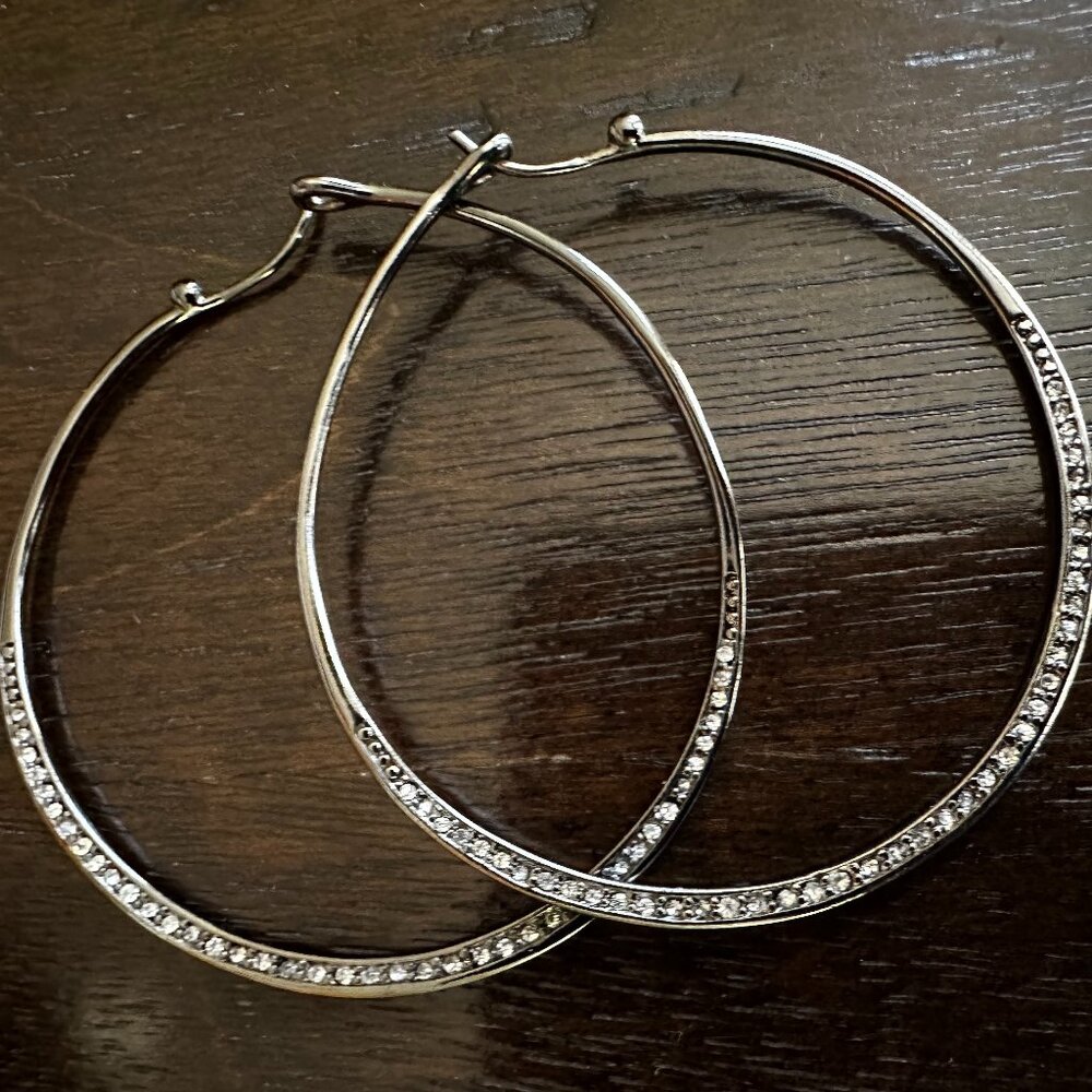 Stella & Dot Gunmetal Pave Retired Hoop Earrings